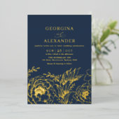 Invitation En Aluminium Moody moderne Marine Blue Gold Botanical Mariage (Debout devant)