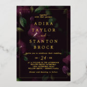 Invitation En Aluminium Moody Purple Blooms | Mariage Motif noir Foil (Recto)