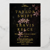 Invitation En Aluminium Moody Purple Blooms | Mariage Motif noir Foil (Recto)