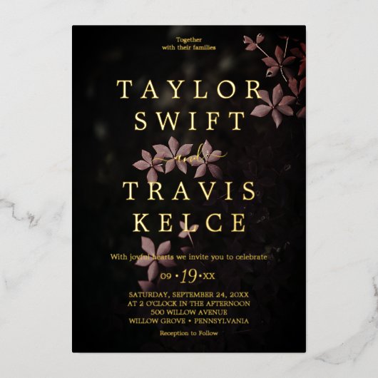 Invitation En Aluminium Moody Purple Blooms | Mariage Motif noir Foil (Recto)