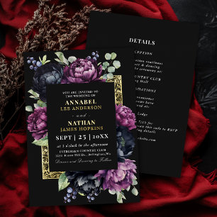 Invitation En Aluminium Moody Purple et Black Elegant Mariage floral