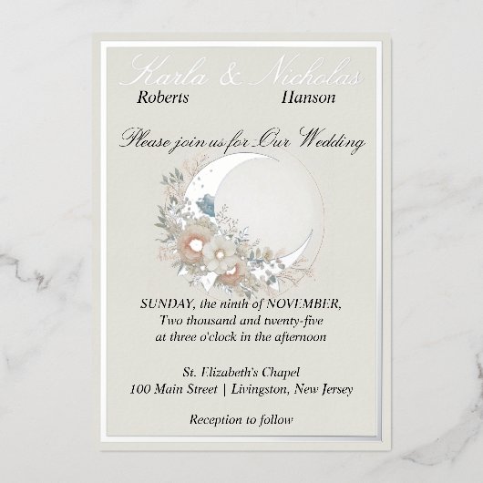 Invitation En Aluminium Moonflower blanc cassé, argent (Recto)