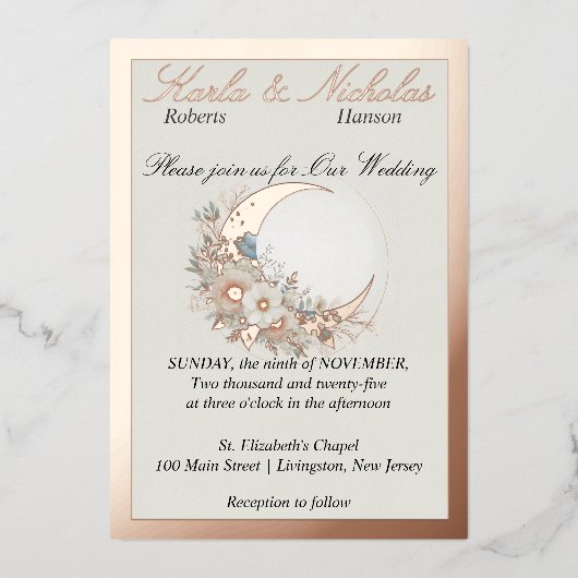 Invitation En Aluminium Moonflower blanc cassé, large doré rose (Recto)