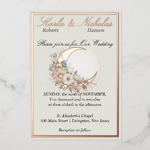 Invitation En Aluminium Moonflower blanc cassé, or rose