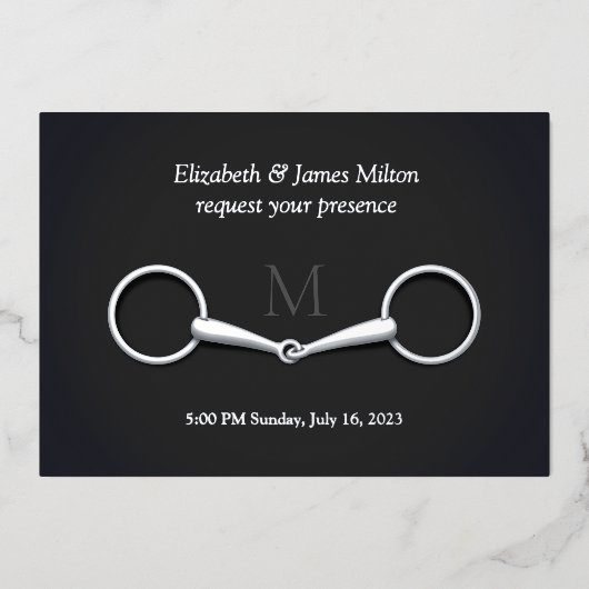 Invitation En Aluminium Mors de filet argenté élégant avec monogramme d'éq (Recto)