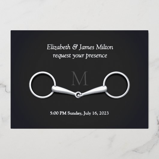 Invitation En Aluminium Mors de filet argenté élégant Monogrammé equestre  (Recto)