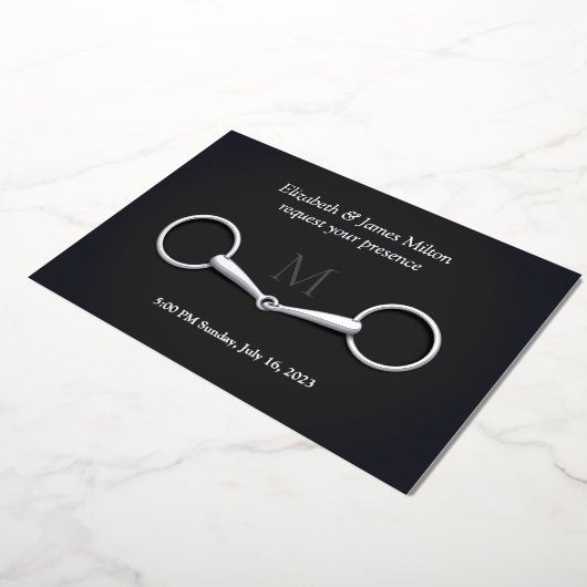 Invitation En Aluminium Mors de filet argenté élégant Monogrammé equestre  (Rotation)