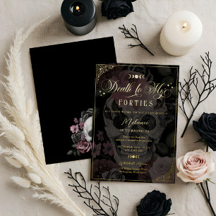 Invitation En Aluminium Mort à mes Quarantième Ans Fleur Gothique Crâne An