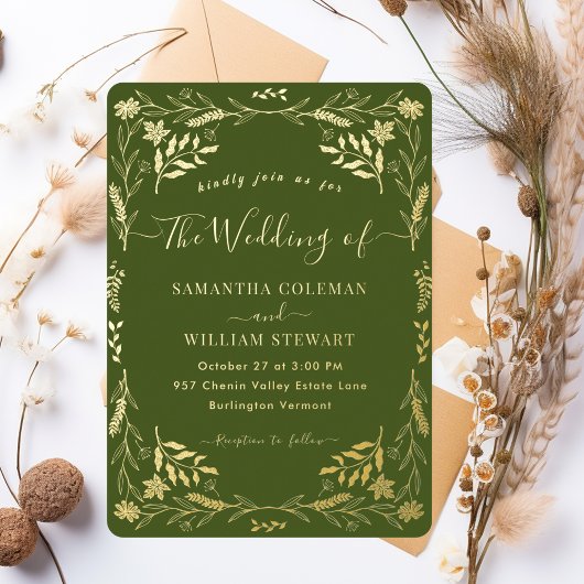 Invitation En Aluminium Moss Green Elegant Boho Mariage de typographie mod