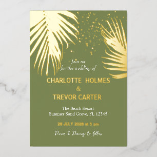Invitation En Aluminium Moss Green Tropical Palms Summer Beach Mariage