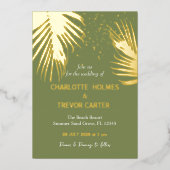 Invitation En Aluminium Moss Green Tropical Palms Summer Beach Mariage (Recto)