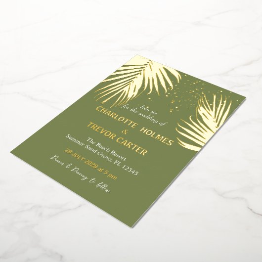 Invitation En Aluminium Moss Green Tropical Palms Summer Beach Mariage (Rotation)