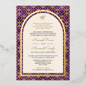 Invitation En Aluminium Motif marocain violet Sikh Arch Mariage or (Recto)