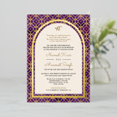 Invitation En Aluminium Motif marocain violet Sikh Arch Mariage or (Debout devant)