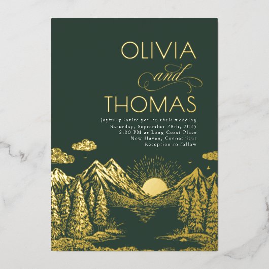 Invitation En Aluminium Mountains Nature Sunset Romantic Elegant Wedding (Recto)