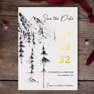 Invitation En Aluminium Mountaint forest hand-drawn simple elegant save th