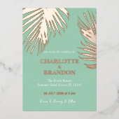 Invitation En Aluminium Mousse de mer vert Tropical Palm Leaf Mariage or (Recto)