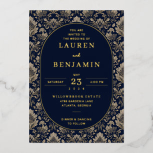 Invitation En Aluminium Mouvements Floraux Navy Élégants