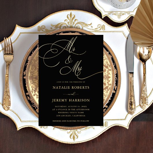 Invitation En Aluminium Mr & Mrs Script Dark Faded Photo QR Code Mariage
