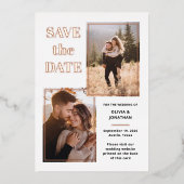 Invitation En Aluminium Multiphoto | Blanc et Rose Gold Enregistrer la dat (Recto)