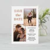 Invitation En Aluminium Multiphoto | Blanc et Rose Gold Enregistrer la dat (Debout devant)