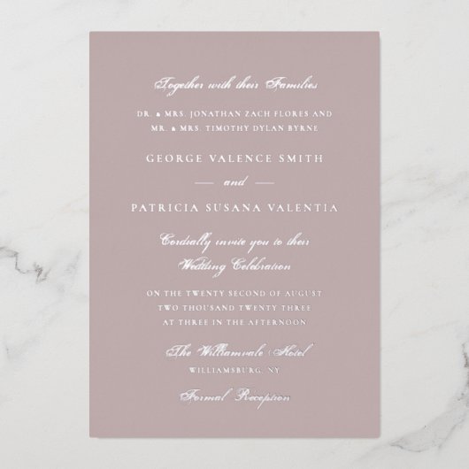 Invitation En Aluminium Musc d'argent rose Formal mariage élégant (Recto)