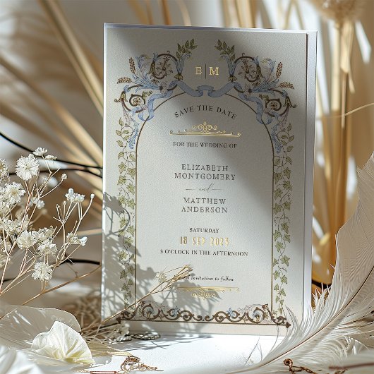 Invitation En Aluminium Muted Enregistrer la date Victorian Mariage Royal