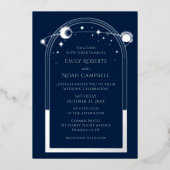 Invitation En Aluminium Mystique Bleu Argent Soleil Lune Espace Astronomiq (Recto)