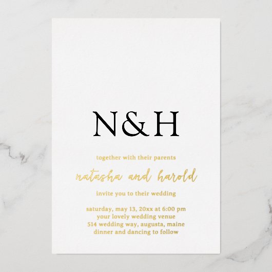 Invitation En Aluminium Natasha Monogram Mariage moderne (Recto)