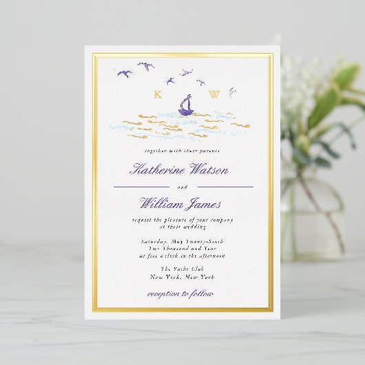 Invitation En Aluminium Nautical Elegant Boat Ocean Imprimer Mariage éléga (Debout devant)