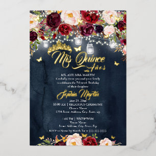 Invitation En Aluminium Navire Bourgogne Rustique Floral Butterfly Quincea