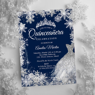 Invitation En Aluminium Navy Argent Flocon de Neige Quinceanera Feuille d