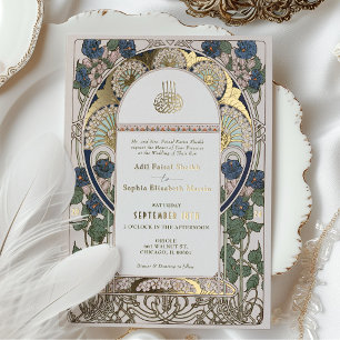 Invitation En Aluminium Navy Bleu Islamique Mariage Art Nouveau Mucha