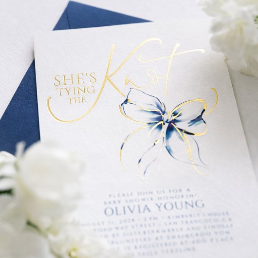 Invitation En Aluminium Navy Blue Bow She's Tying The Knot Bridal Shower