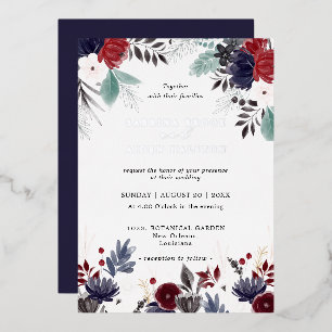 Invitation En Aluminium Navy Blue Burgundy Gothic Floral Wedding 