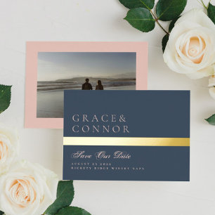 Invitation En Aluminium Navy Blue Dusty Rose Rayure Photo Faire Part de Da