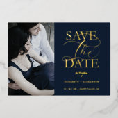Invitation En Aluminium Navy Blue Fancy Trendy Photo Real Metallic (Recto)