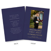 Invitation En Aluminium Navy Blue Script Photo Boy First Holy Communion