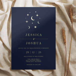 Invitation En Aluminium Navy Céleste Minimaliste Étoile Lune Élégante