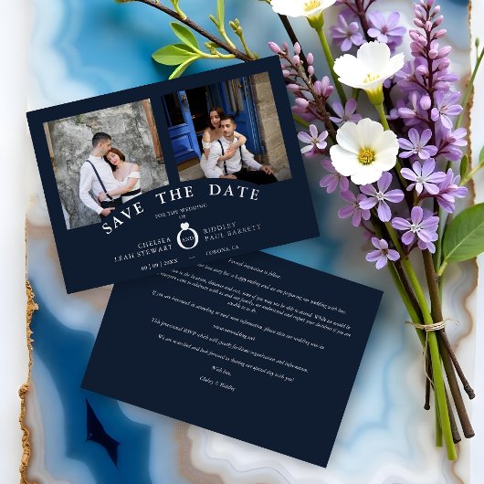 Invitation En Aluminium Navy Elegant Silver 2 Photos Sophisticated Wedding
