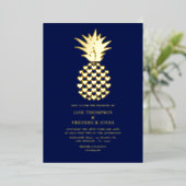 Invitation En Aluminium Navy & Gold Tropical Pineapple Wedding (Debout devant)