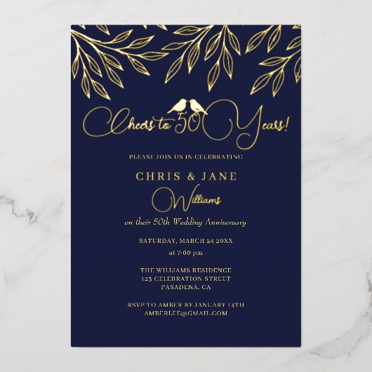 Invitation En Aluminium Navy Love Birds 50th Wedding Anniversary  (Recto)