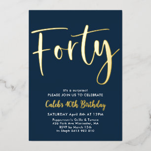 Invitation En Aluminium Navy Or 40e Anniversaire Hommes Moderne