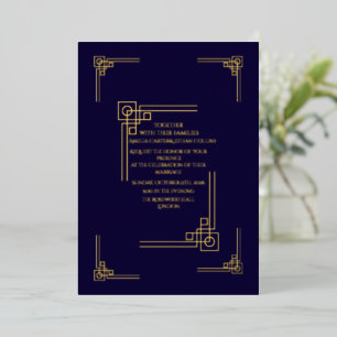 Invitation En Aluminium Navy & Or Élégant Décor Art Déco Personnalisé