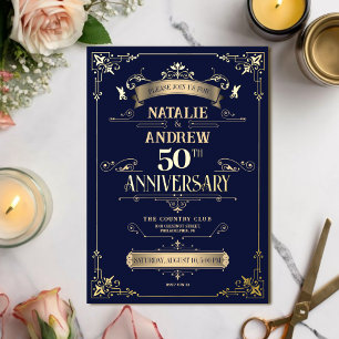 Invitation En Aluminium Navy Royal Or Élégant Pailleté Brillante Feuille D