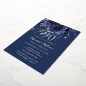 Invitation En Aluminium Navy Silver Rose Butterfly 90th Birthday  (Rotation)