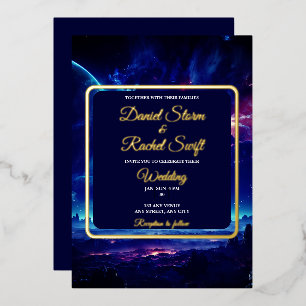 Invitation En Aluminium Nébuleuse Bleue Cosmique Union Céleste Mariage
