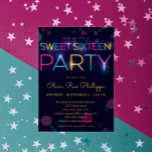 Invitation En Aluminium Neon Sweet sixteen Gold<br><div class="desc">invitation du parti sweet sixteen en violet foncé avec des lettres de néon brillant et des libellés de boukeh et de feuille d'or. Parfait pour un éclat dans l'occasion sombre.</div>