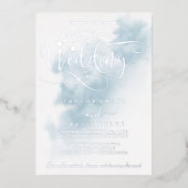 Invitation En Aluminium Nettoyage aquarelle | Mariage à huile bleu et arge (Recto)