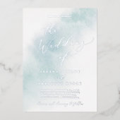 Invitation En Aluminium Nettoyage aquarelle | Mariage à huile bleu et arge (Recto)